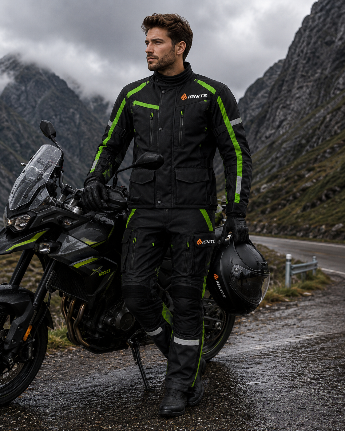 Ignite Storm Green CE Armoured Waterproof Motorcycle Touring Suit