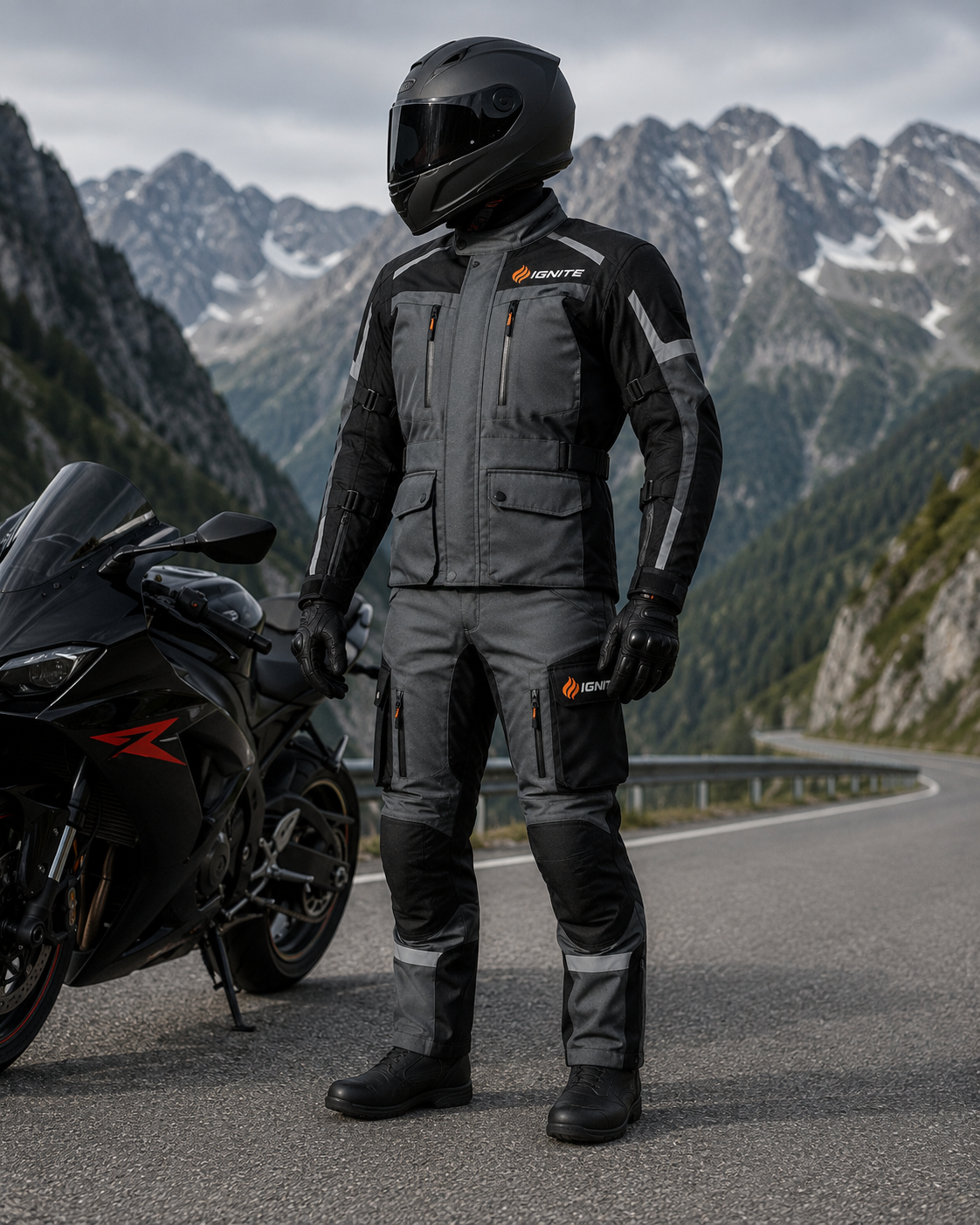 Ignite Storm CE Armoured Waterproof Motorcycle Touring Suit – Grey