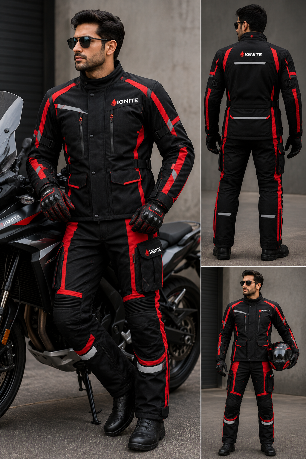 Ignite Inferno CE Waterproof Touring Suit – Red & Black Motorcycle Jacket & Pants Set