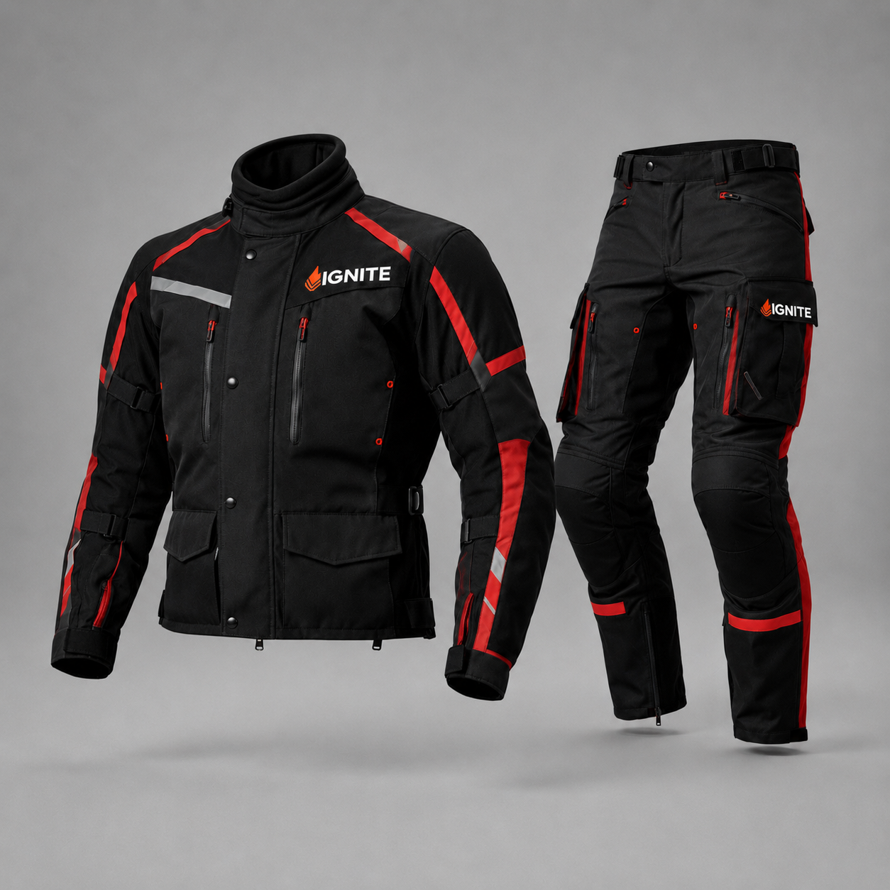 Ignite Inferno CE Waterproof Touring Suit – Red & Black Motorcycle Jacket & Pants Set