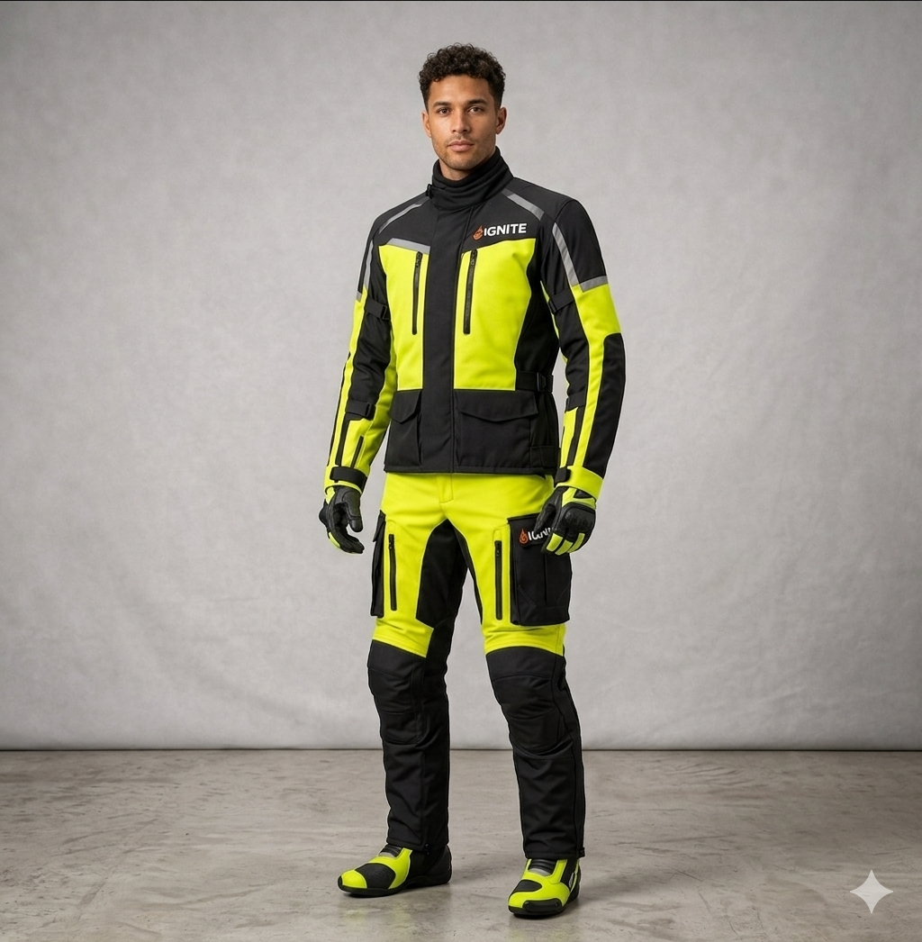 Ignite Adventure Motorcycle Touring Suit – Hi-Vis Waterproof CE Armour Jacket & Pants Set