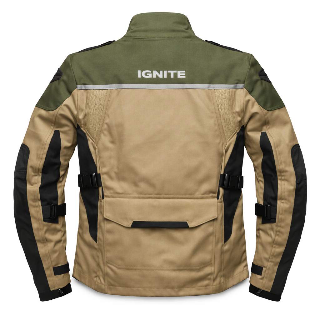 Ignite Storm Olive/Tan CE Armoured Waterproof Motorcycle Jacket