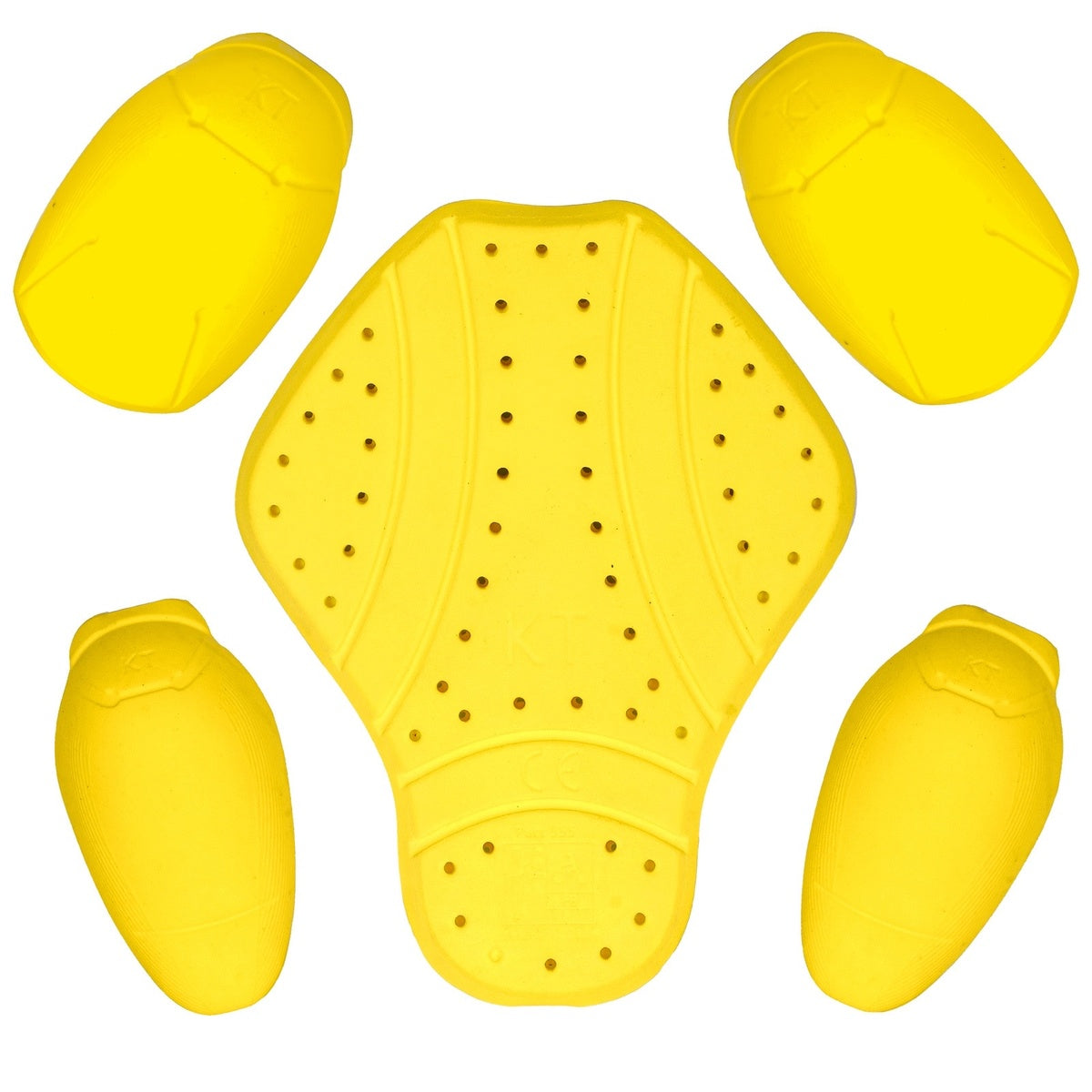 Yellow motorcycle seat cover with four protective pads on a white background