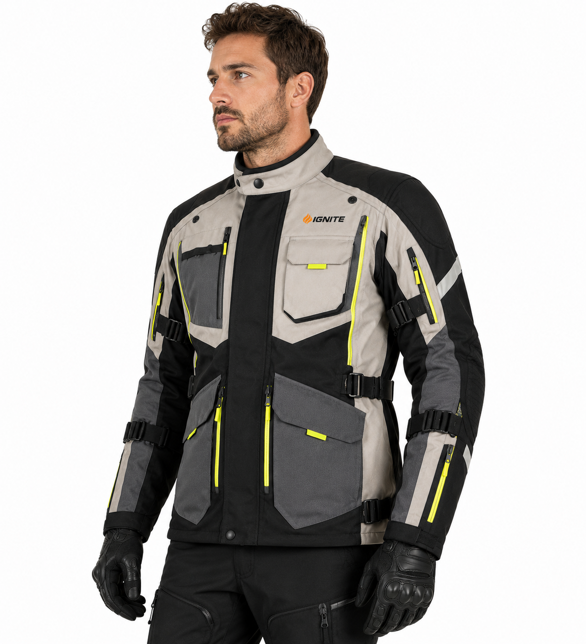 Ignite Storm Grey/Black CE Armoured Waterproof Motorcycle Jacket