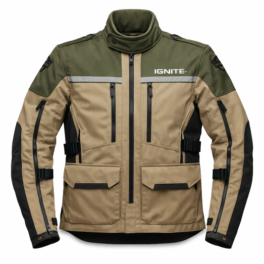 Ignite Storm Olive/Tan CE Armoured Waterproof Motorcycle Jacket