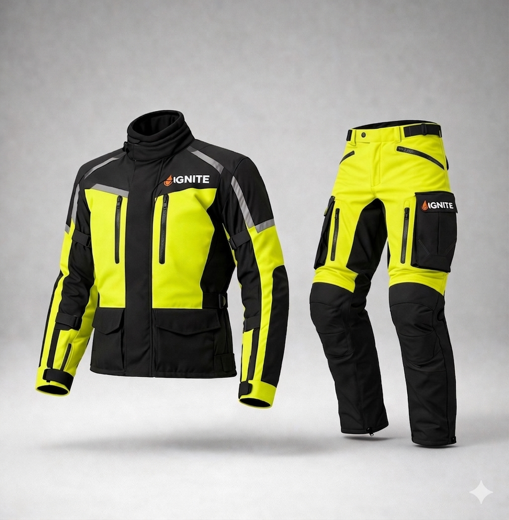 Ignite Adventure Motorcycle Touring Suit – Hi-Vis Waterproof CE Armour Jacket & Pants Set