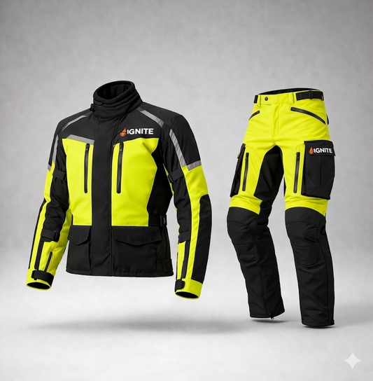 Ignite Adventure Motorcycle Touring Suit – Hi-Vis Waterproof CE Armour Jacket & Pants Set