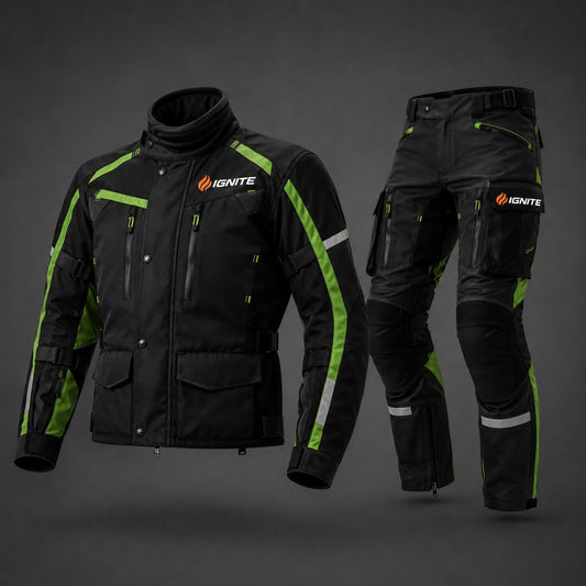 Ignite Storm Green CE Armoured Waterproof Motorcycle Touring Suit