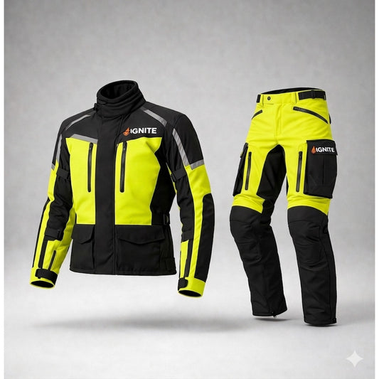 Ignite Adventure Hi-Vis CE Armoured Waterproof Motorcycle Touring Suit - Jacket and Pants Set